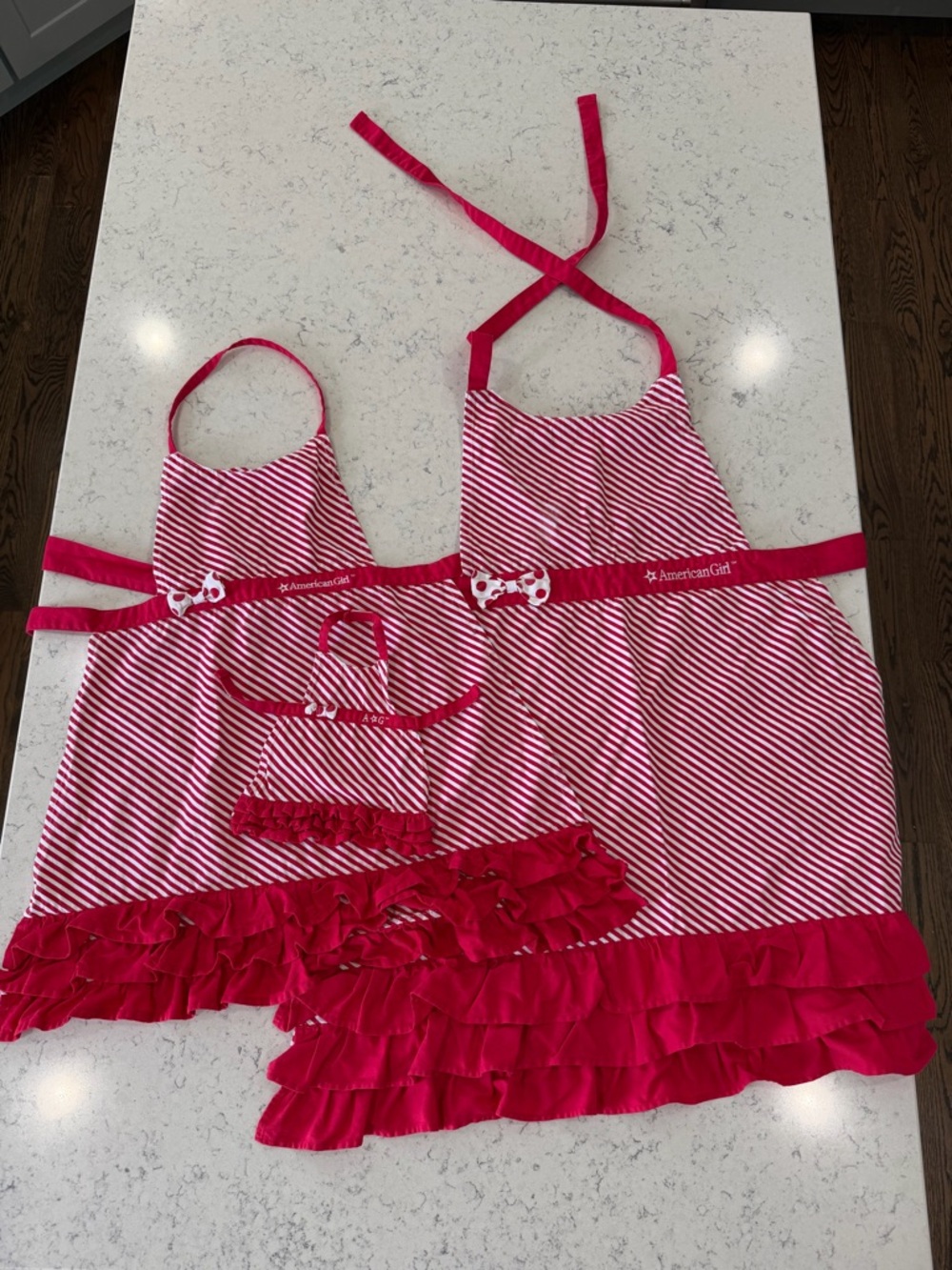 American Girl Red & White Striped Ruffle Apron Set